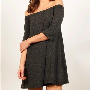 Comfy gray dark gray off-shoulder dress (size small)